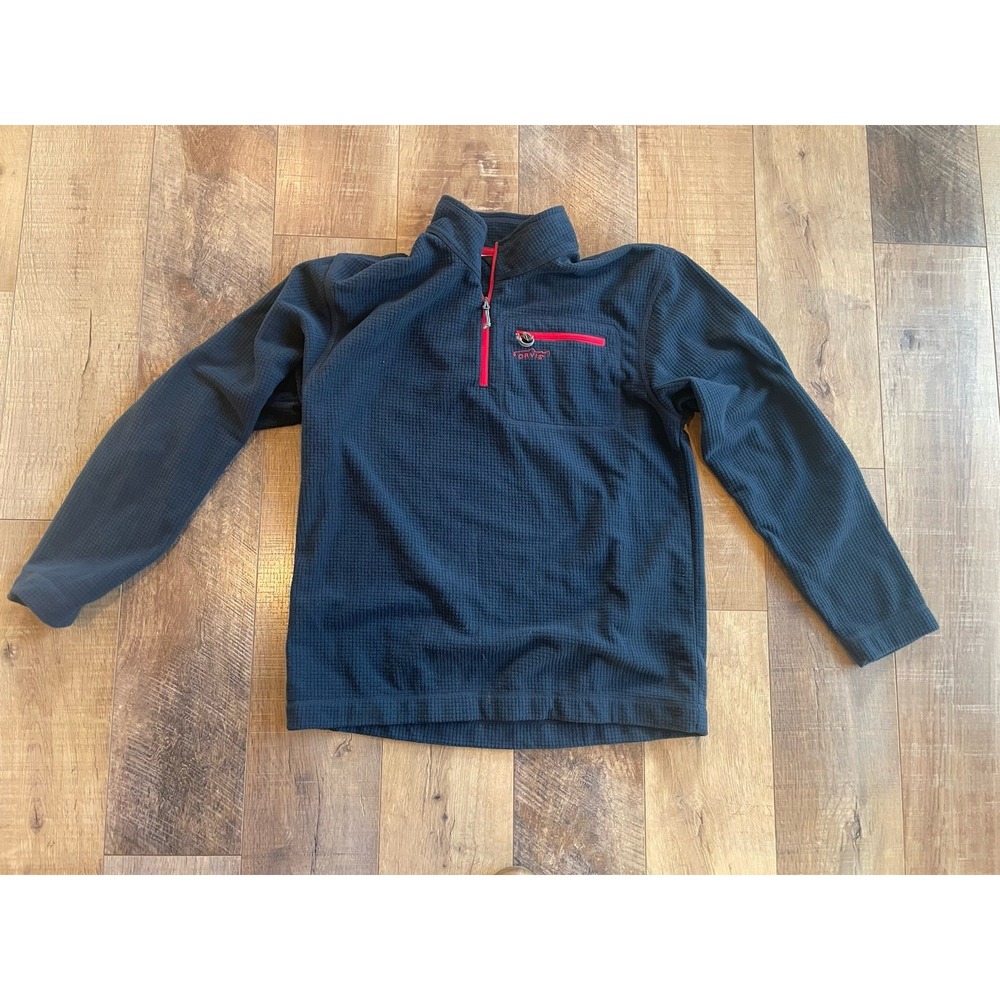 Vtg Orvis Trout Bum Pullover Sweater Mens Medium Navy Quarter Zip Waffle Fleece
